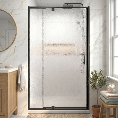 Porte de douche pivotante réversible demi-cadre l 48 po à 60 po x H 71 po avec verre trempé certifié ANSI de 6 mm