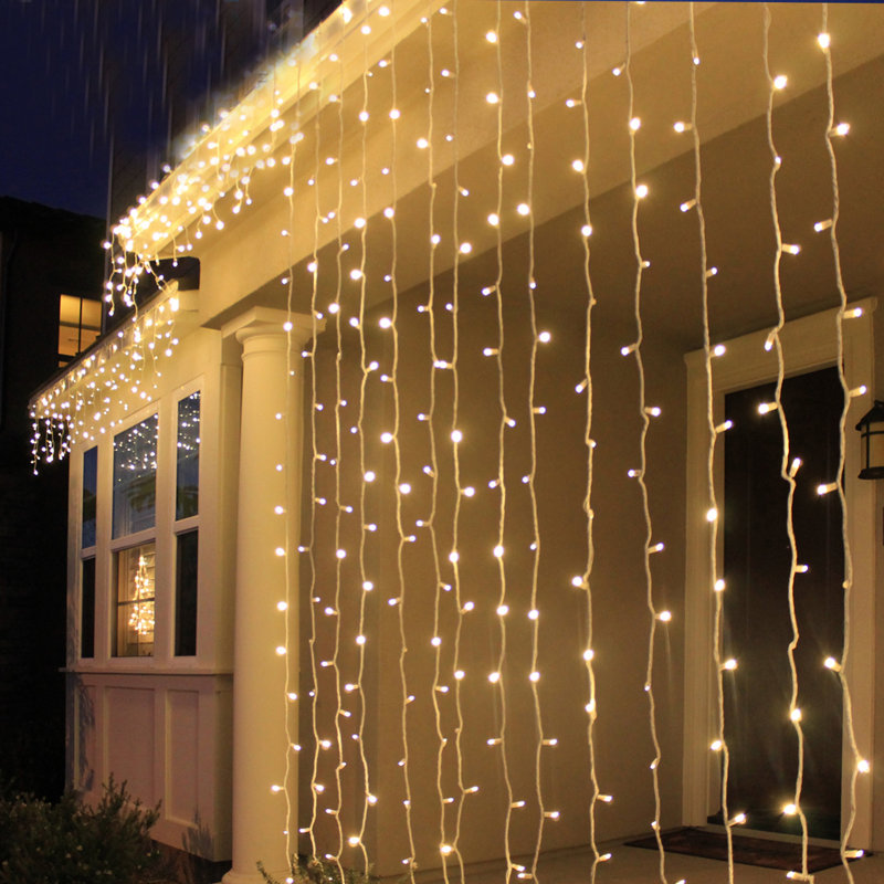 Guirlande lumineuse de rideau à DEL 9,8 pi x 9,8 pi Vanbuskirk, Blanc chaud