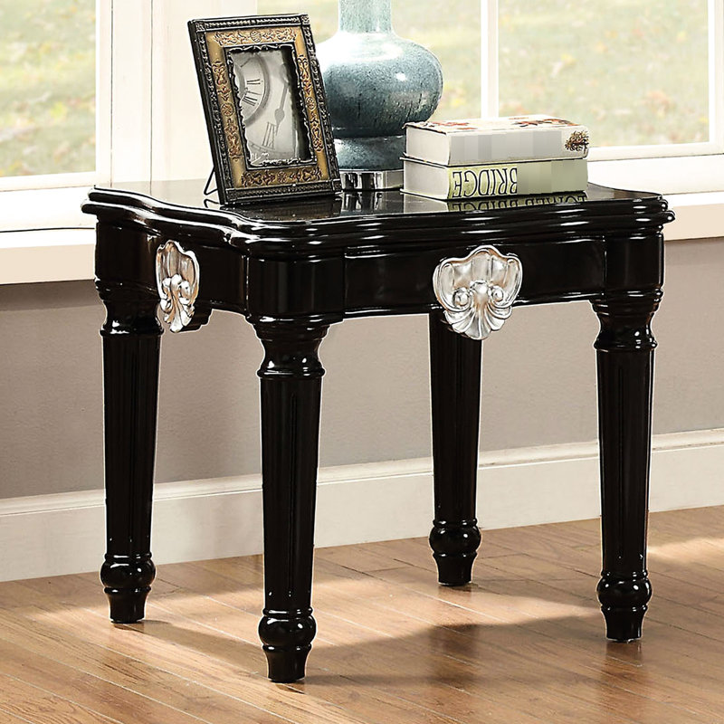 Table de bout noire avec base carrée et bois de peuplier