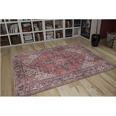Premium Machine Washable Carpet, 4.6 x 6.2 Feet, 100% Polyester, 1850 g/m² | Pile Height: 0.2 Inches | Eco-Friendly Recycled Poly Cotton Underside | Perfect for Living Room, Bedroom, and High-Traffic Areas