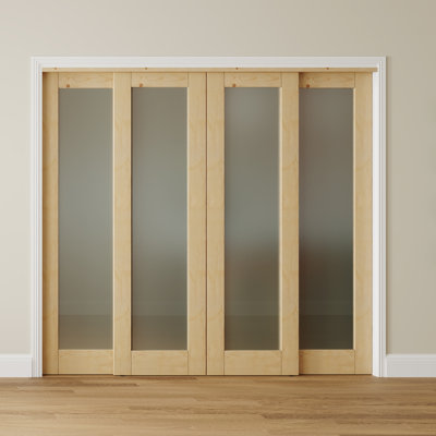 Porte de placard coulissante, porte coulissante en bois massif givré en verre massif avec trousse de quincaillerie et guide de plancher, panneau de porte pré-percé à assembler, panneau de fibres à densité moyenne