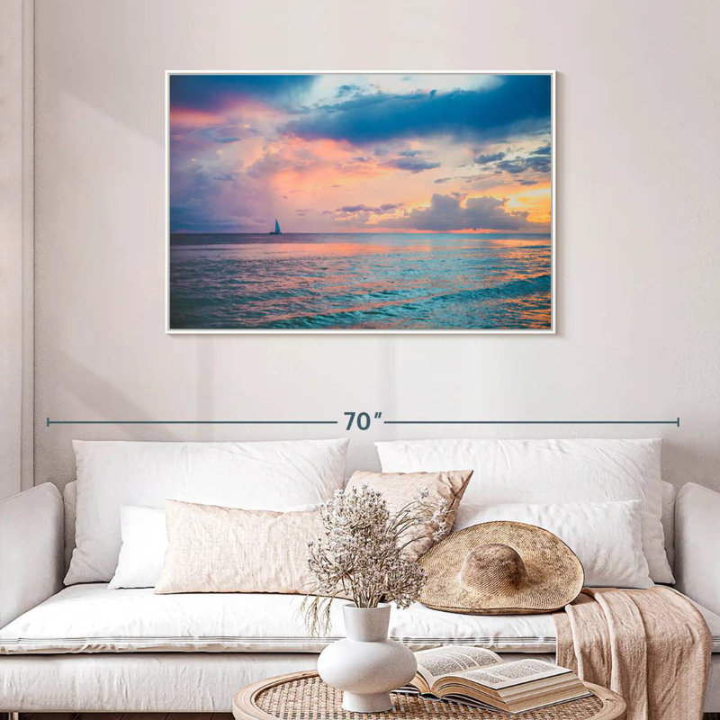 Coucher de soleil au Panama, Cadre flottant blanc, 43 po x 29 po