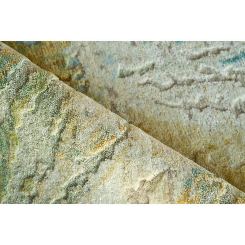Moderno hand-knotted New Zealand Wool Yellow/Green/Blue Area Rug, 10'X14'