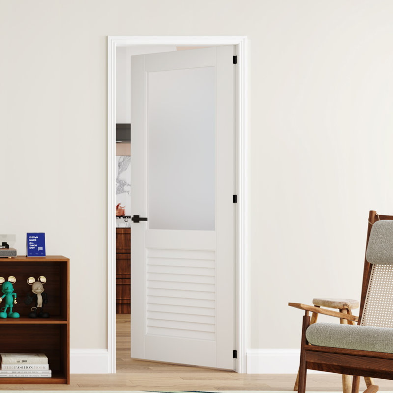 Interior Pantry Doors White Louvered Design Half Lite Frosted Glass Interior Standard Door With Hardware & Handles & Frame