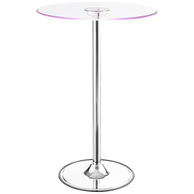 Led Bistro Bar Table With Glass Top - Round For Dining Room, 42 Inches Tall, 28 In Width And Depth, Soft Warm Glow Led, Metal Build, Easy Maintenance Surface