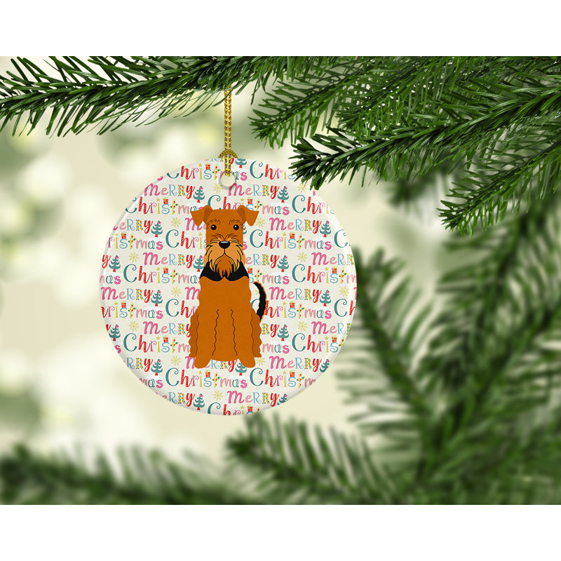 Ornement suspendu Merry Christmas Airedale