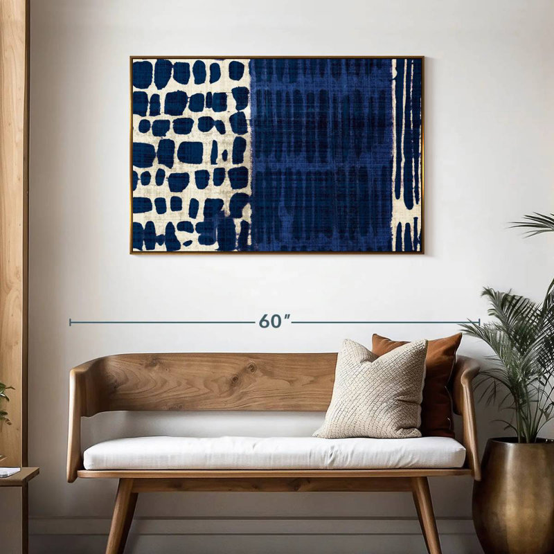 Indigo Batik I, Cadre flottant doré, 43 po x 29 po