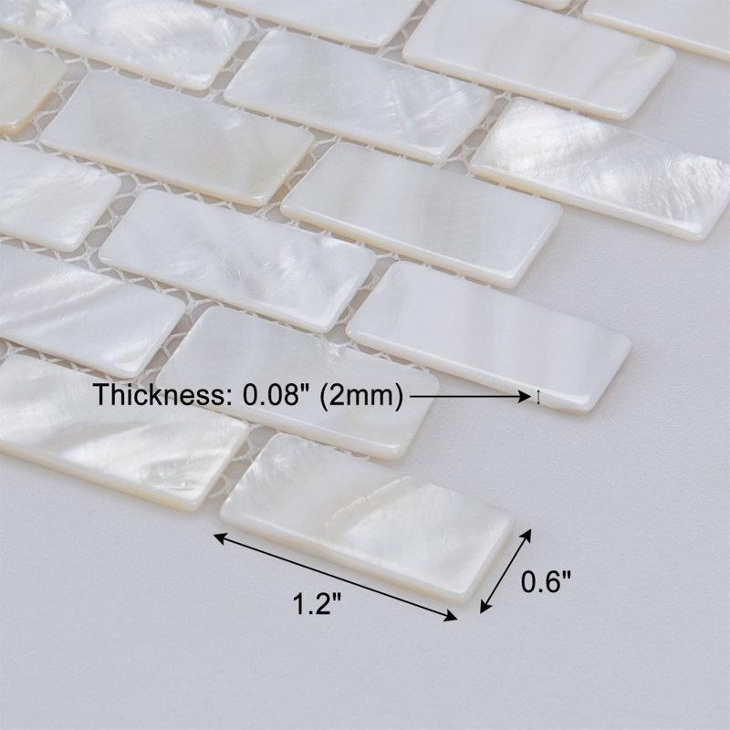  12" x 12" Seashell Mosaic Tile,Natural Mother of Pearl Tile,Pack of 10, White 