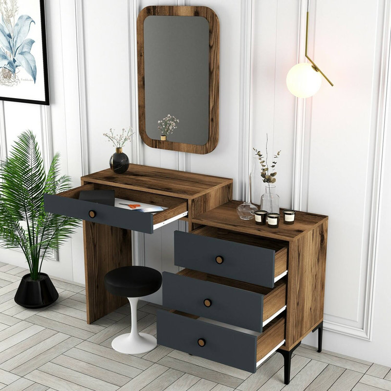 Chelcie Writing Desk, Walnut/Anthracite