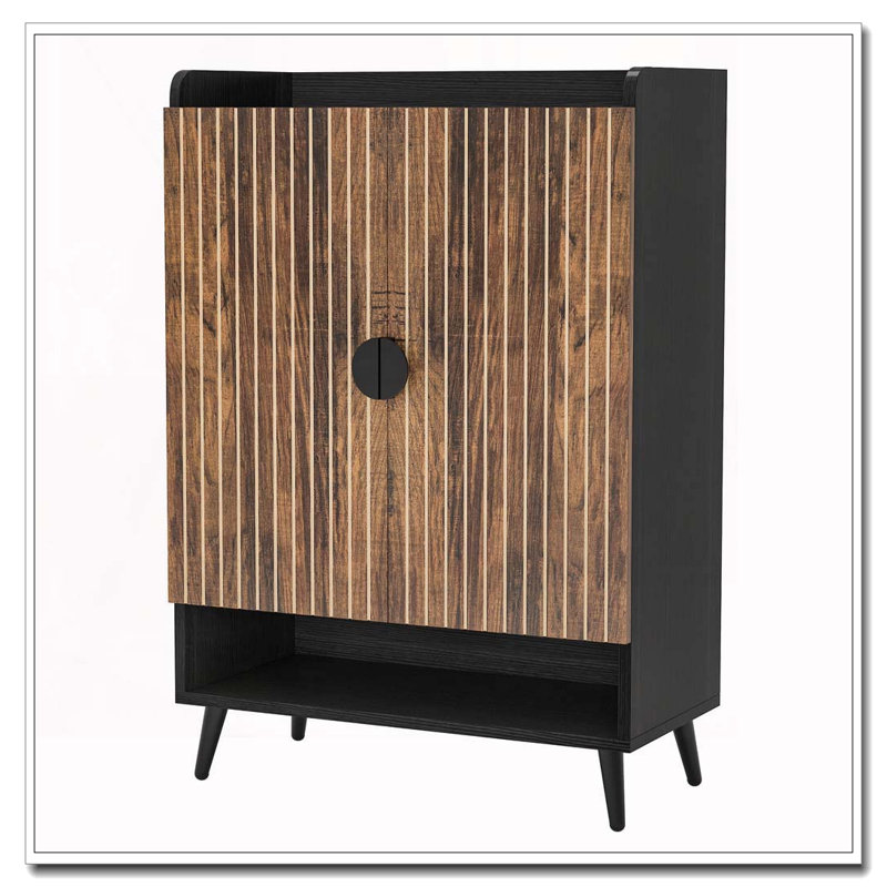 Wooden Shoe Cabinet With Doors, 7-Tier Shoe Storage Organizer, Brown/Black