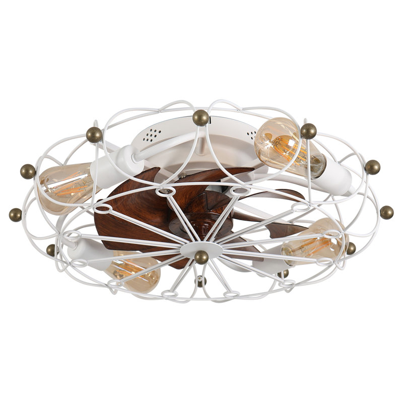 Ventilateur de plafond à profil bas avec télécommande et lumières, ventilateur de plafond industriel moderne intégré, Blanc