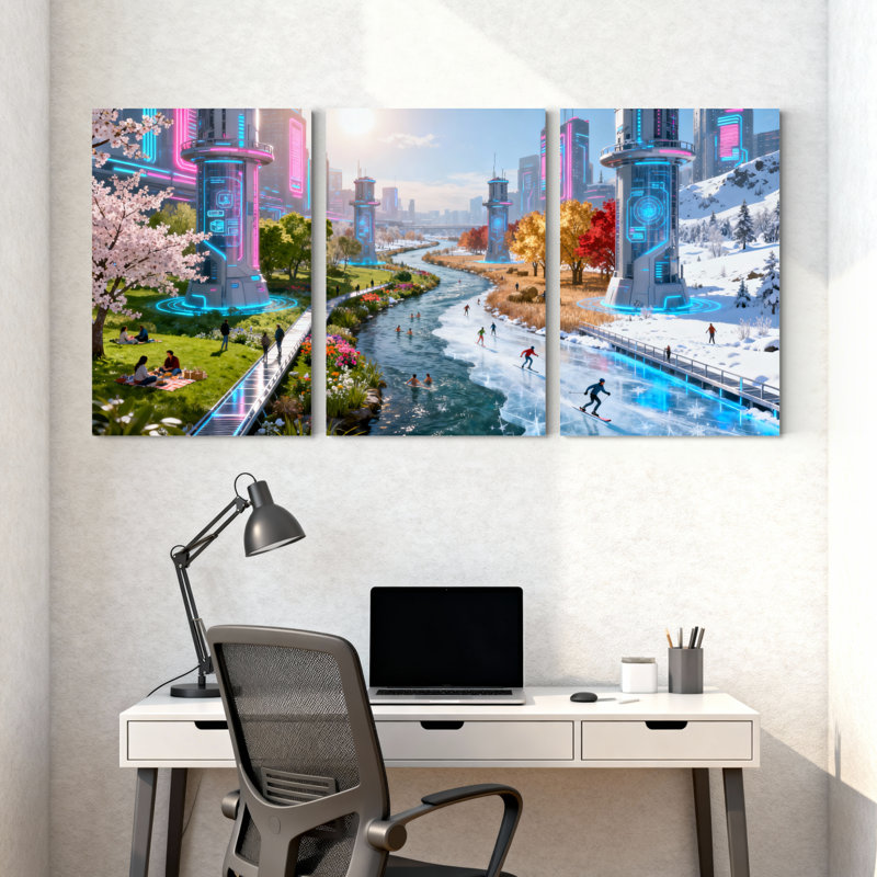 Ensemble de 3 impressions sur toile fantaisistes et de science-fiction, H 24 po x l 48 po