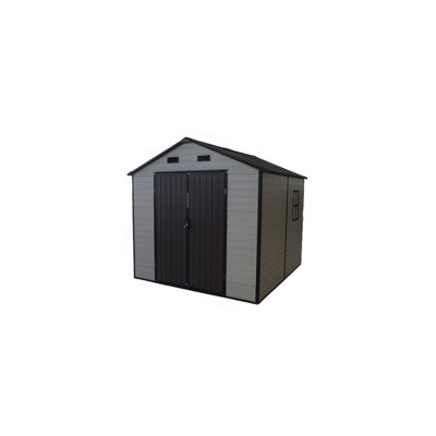 8x8x7.6FT Outdoor Resin Storage Shed with Windows, Strong Aluminum Frame & Floor for Garden, Backyard Organization (White+Brown)