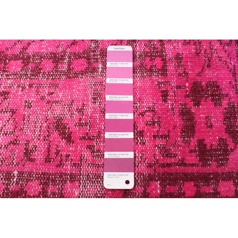 Tapis rose foncé en laine noué à la main de conception unique 2000 pi 5 pi 7 po x 9 pi 11 po Olka