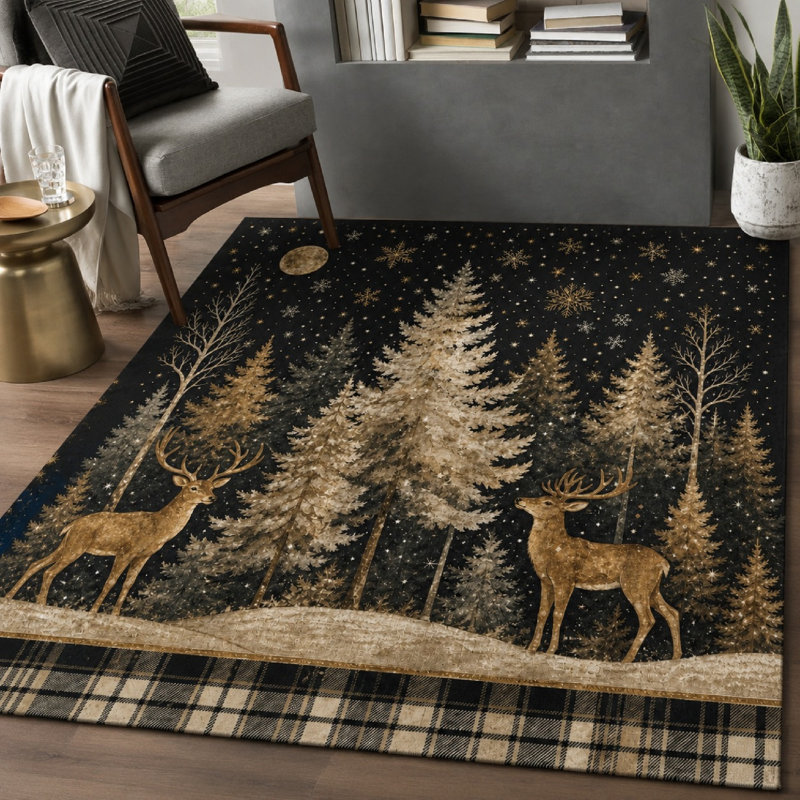 1 tapis décoratif de cerf et de flocons de neige pour la maison, W39.4 * L63in * 1 pièces