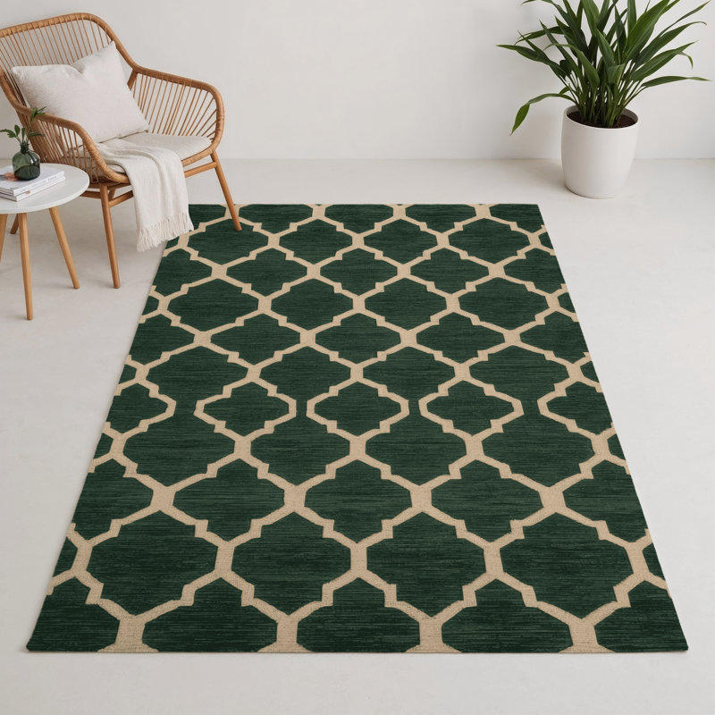 Trellis Green Indoor and Outdoor Area Rug, Rectangle 3' x 5'