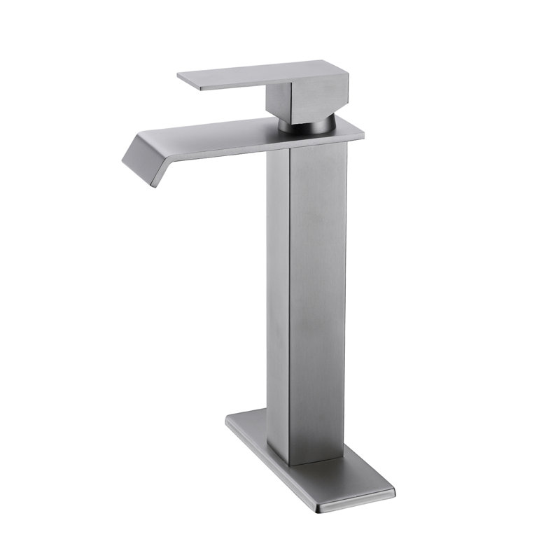 Single Handle Single Hole Bathroom Faucet With Deckplate And Waterfall Spout ( 1 Pack ), Brushed Nickel