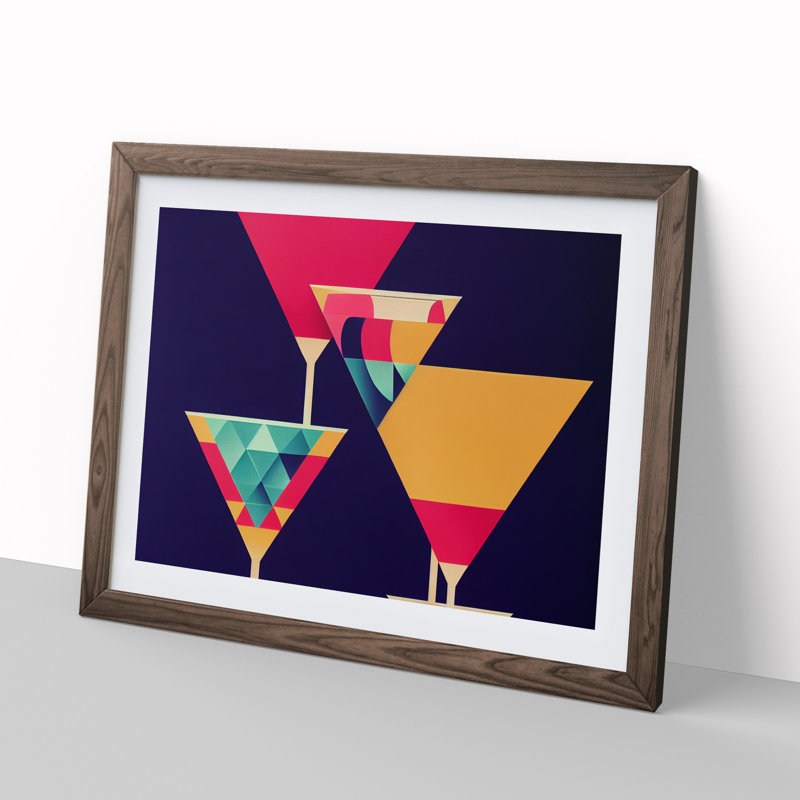 Cocktail Geometric Abstract - Framed Print, 34cm H x 46cm W x 2cm D, Walnut