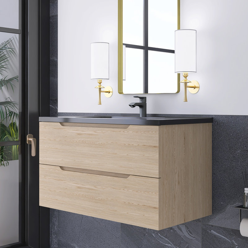Meuble-lavabo mural simple 36 po avec lavabo en quartz noir