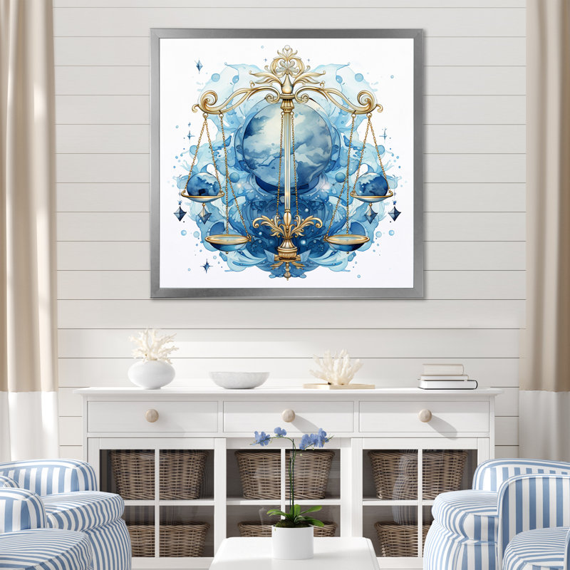 Balance, signe du zodiaque I sur toile, H 30 po x l 30 po x P 1 po, Cadre simple argenté