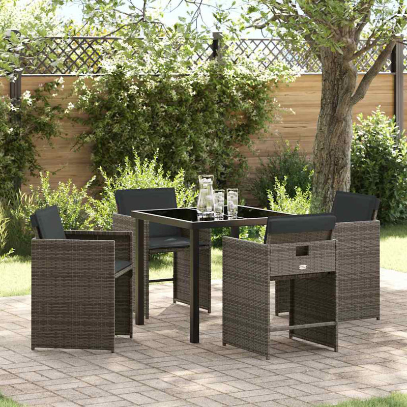 4 - Person Patio Dining Set Rectangular Table with Cushions Included, Grey, Grey