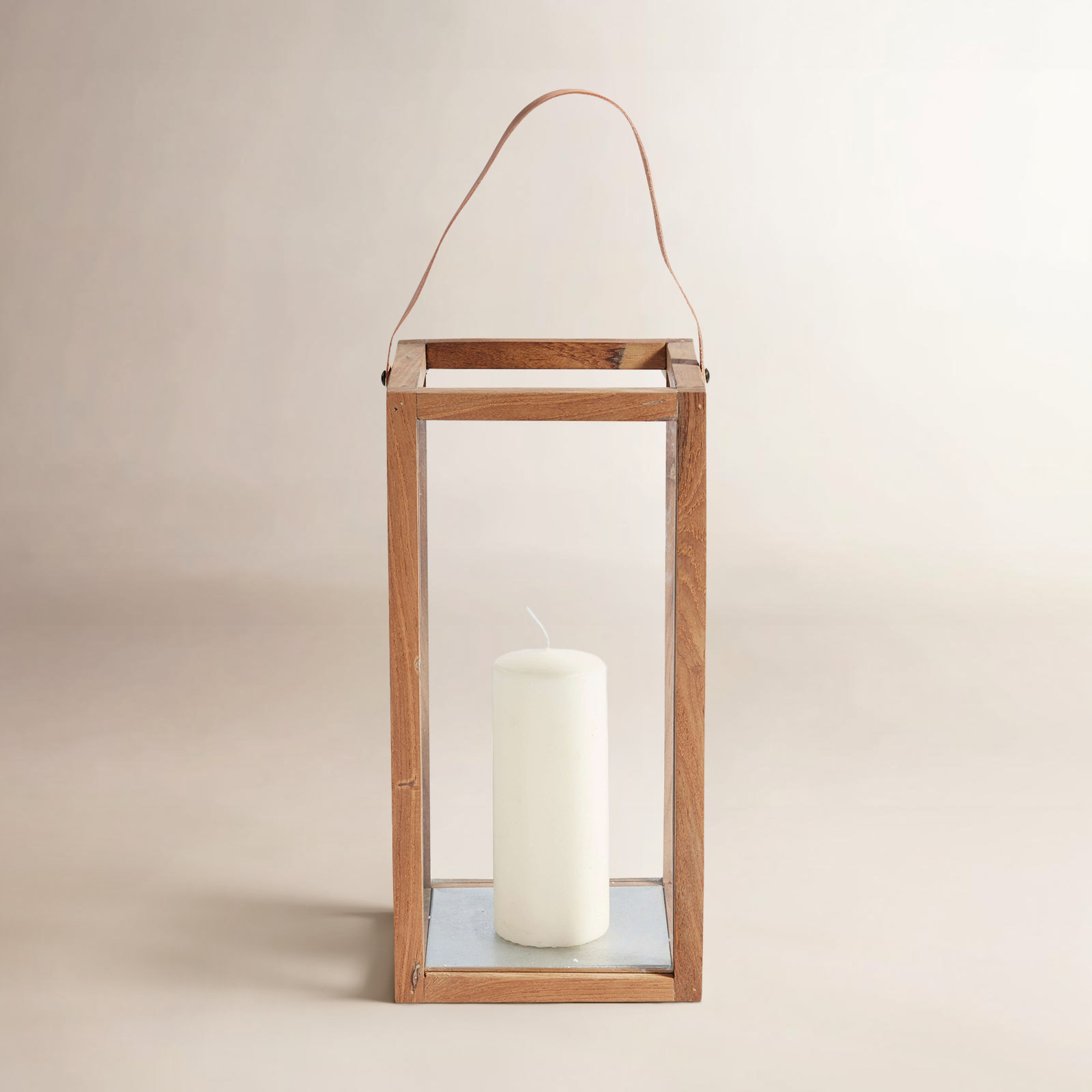 Wood Floor Lantern, Brown, 15.75" H x 7.87" W x 7.87" D