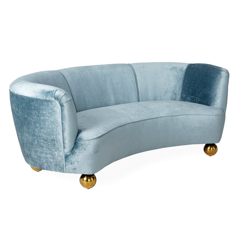 Parker Curved Sofa - Ball feet, Brussels Powder Blue Velvet