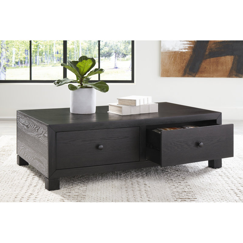 Modern Black Square Wood End Table with Storage