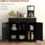 Merveilleuse armoire - comptoir en bois massif, 3 tiroirs, portes, tablette ajustable noir usé pour une utilisation pratique