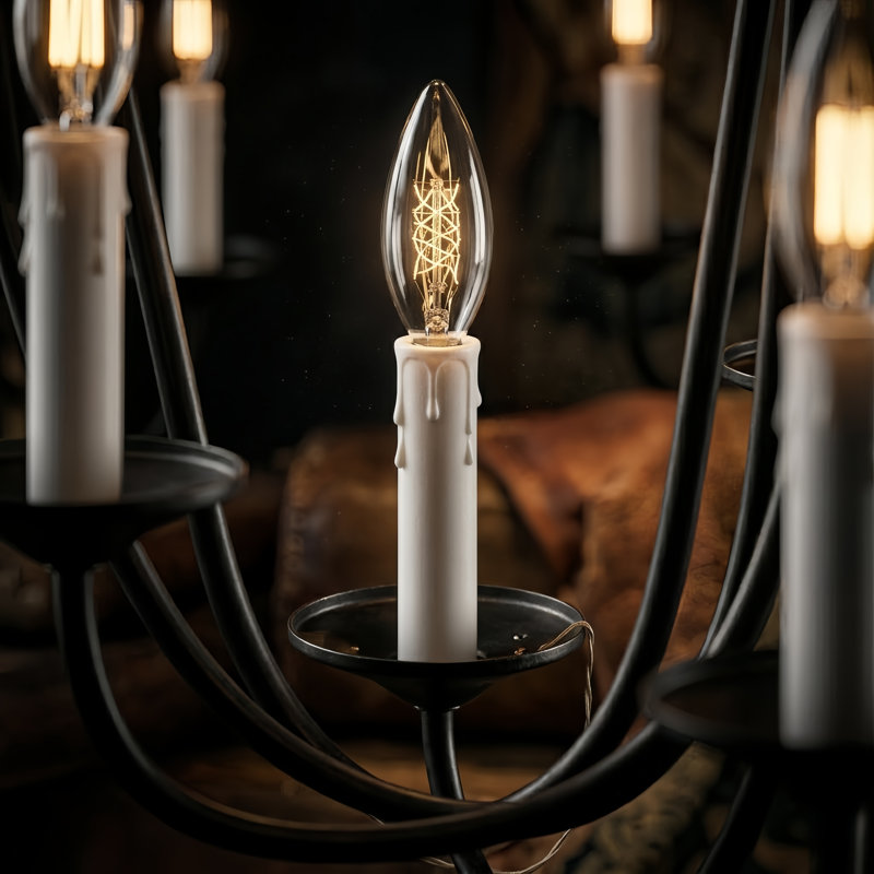 Lustre étagé de style bougie en métal l 20 po Estelle, Noir / blanc