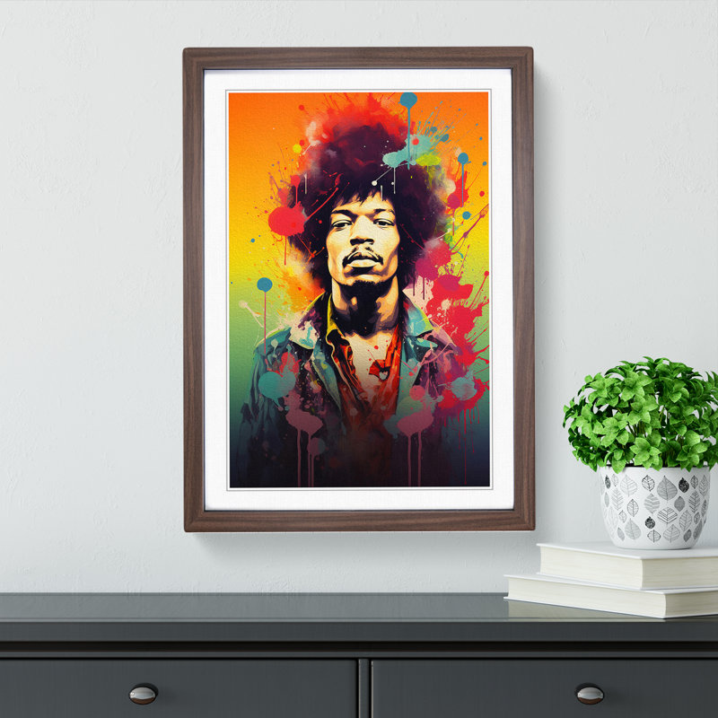 Jimi Hendrix Colour Field - Single Picture Frame Print on Wood, Walnut, 34cm H x 25cm W x 2cm D