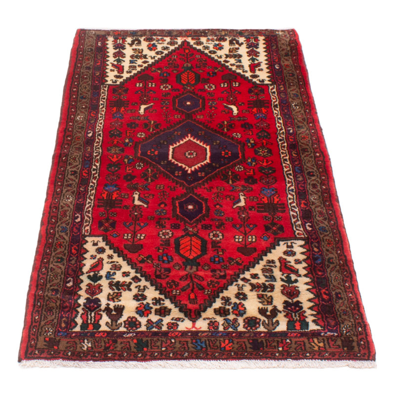 Tapis rouge en laine noué à la main de conception unique 3 pi 5 po x 6 pi 8 po Moana