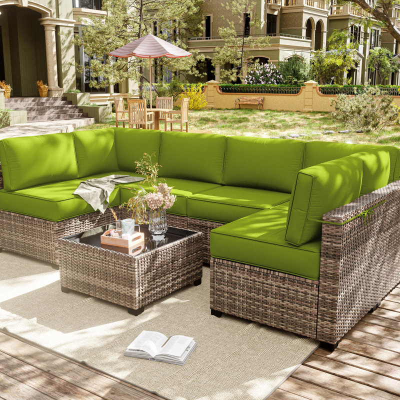 14-Piece Outdoor Seating Group Cushion Cover, Only Covers, Grass Green