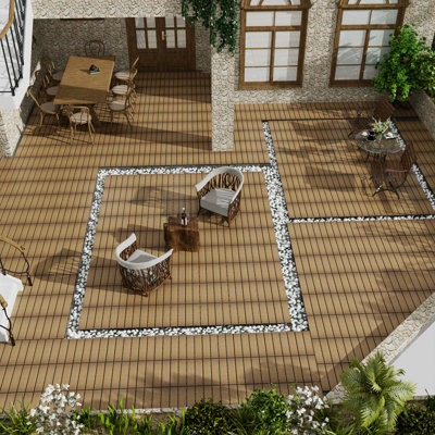 Paquet de 11 tuiles de patio en composite de bois-plastique pour terrasse, avec carreaux de terrasse à emboîtage, tuiles de terrasse rapides, tuiles de cour intérieure et extérieure résistante à l'eau - 11,8 po