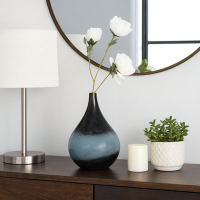 Sculptural Gradient Tall Glass Vase for Home Decor Styling - Decorative Flower Vase Table Accent for Living Room Display - Black & Blue