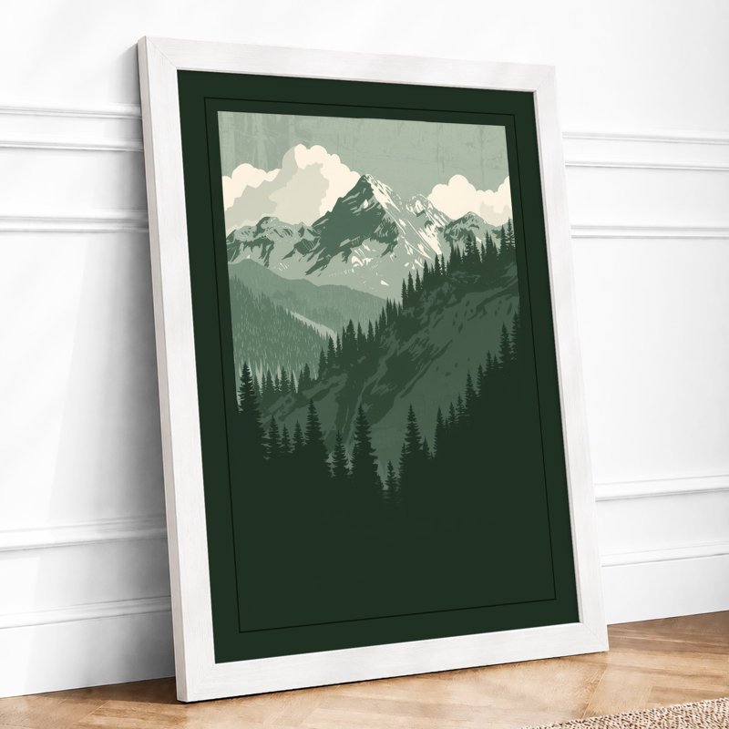 Snow-Capped Wilderness Scandinavian - Framed Print, A2 - 59.4 x 42.0 cm, White