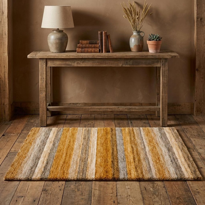 Tapis à poils longs lavable à rayures orange et cuivre 3 pi x 5 pi avec protection UV