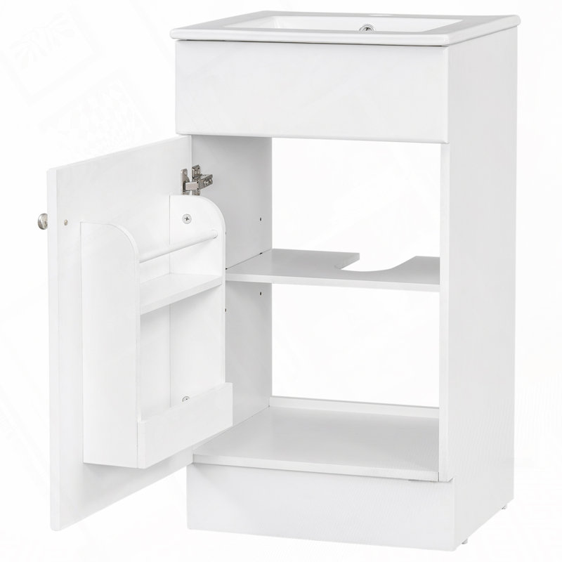 Bathroom Vanity with Ceramic Sink,Adjustable Shelf, White/White