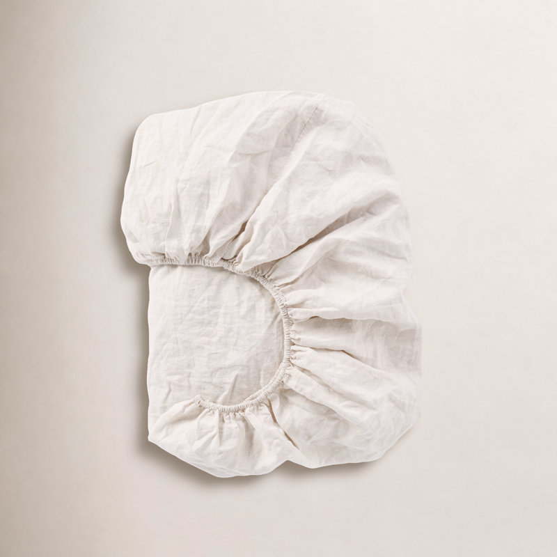 Coyuchi Organic Relaxed Linen Fitted Sheet, Queen Fitted Sheet, Natural Chambray