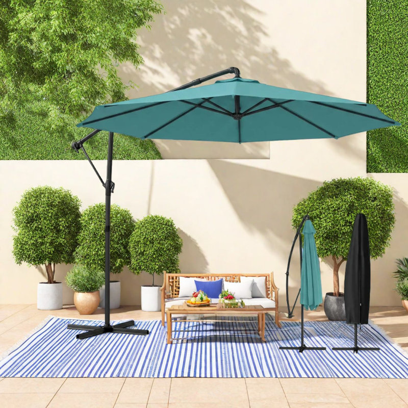 Grand parasol réglable pour terrasse, polyester bleu ciel, abat-jour d'extérieur moderne