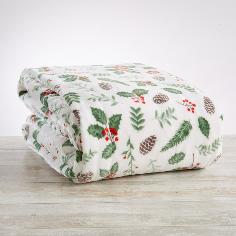 Jeté réversible ultra doux en peluche, Petits houx