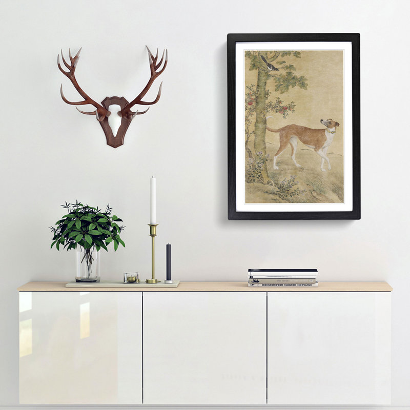 Bird & Dog by Lang Shining - Framed Print, 50cm H x 35cm W x 2cm D, Black