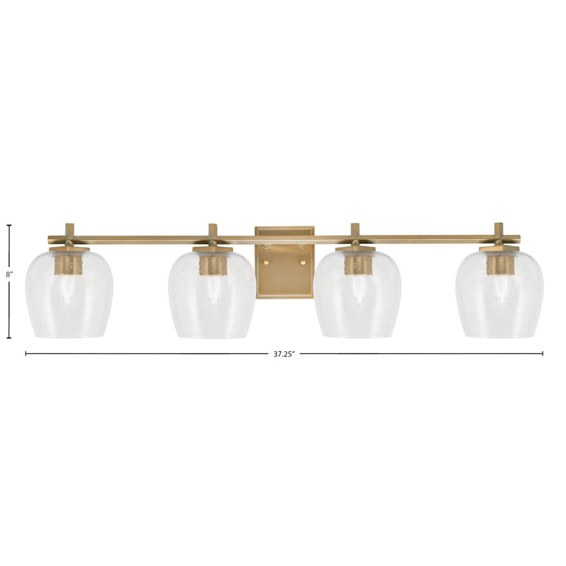 Barre de salle de bain Finola illustrée avec verre transparent, H 8 po x l 37,25 po x P 7,25 po, Laiton New Age, 4 lumières