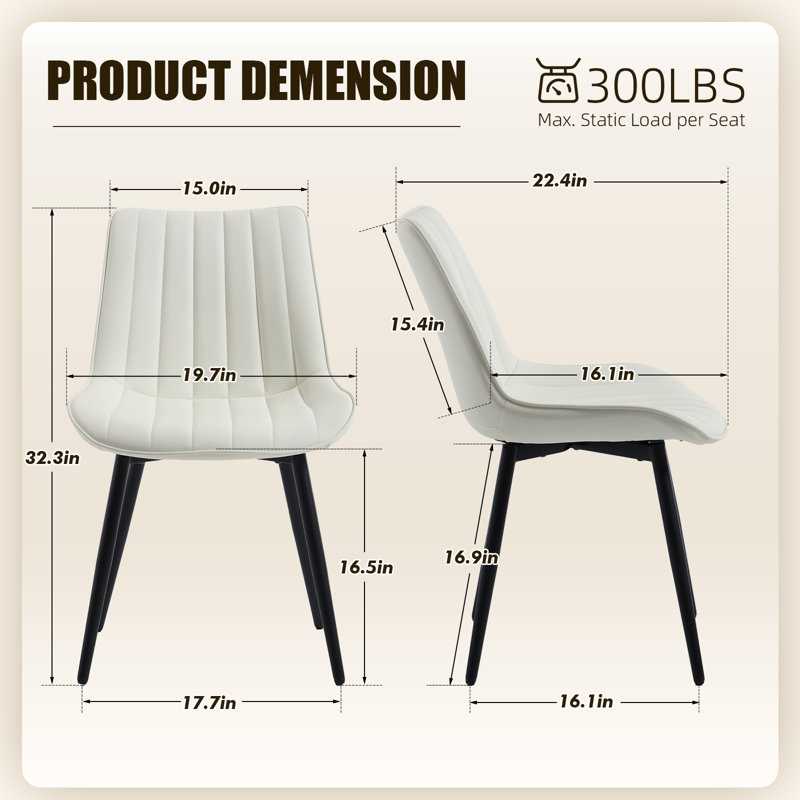 PU Leather Upholstered Dining Chairs, Modern Side Chairs with Metal Legs White (Set of 2), 2, White