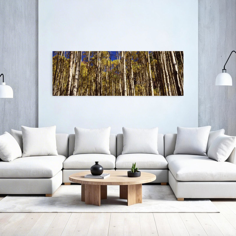 Aspen Trees in Autumn, Colorado, États-Unis, art contemporain de paysage forestier abstrait, H 60 po x l 20 po