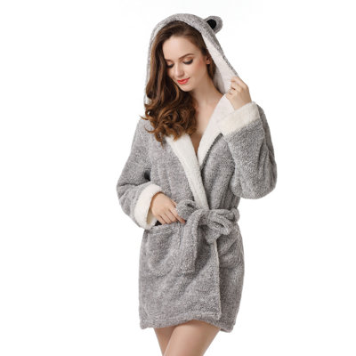Northwoods Fleece Girl / Woman+ Above Knee Bathrobe with Pockets and Hood