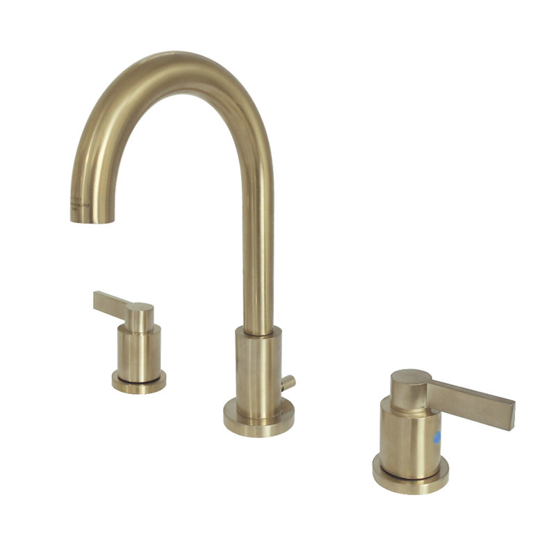 Kingston Brass NuvoFusion Two-Handle 3-Hole Deck Mount Widespread Bathroom Faucet with Brass Pop-Up Drain, Satin Brass