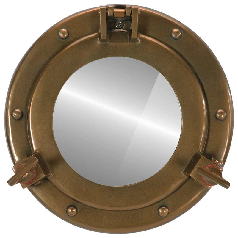 Porthole Mirror Wall Hanging Aluminium And Glass, 23 cm H x 23 cm W, Brown