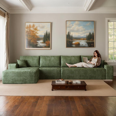 Boneless 135" Oversized Boneless Couch with Left L Shape Chaise, Modern Modular Sectional Sofa with Deep Seat, No Assembly Required, Cloud Sectional Couch with Corduroy Fabric (4S+Left Facing Chaise)