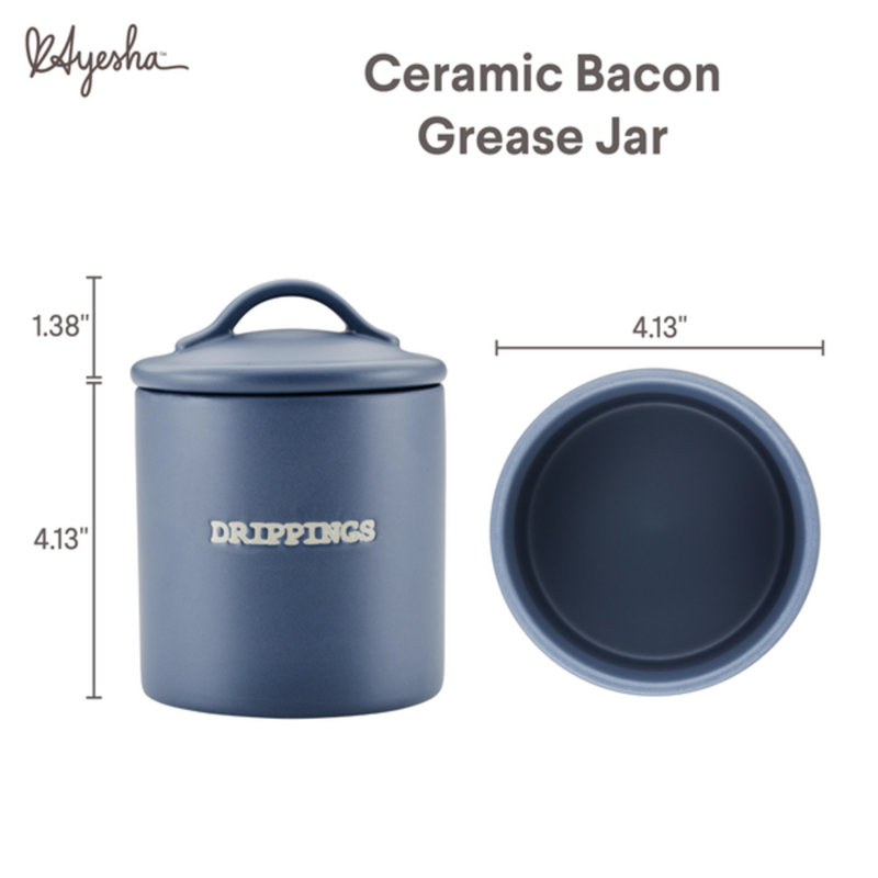 Anchor Blue Ceramic Bacon Grease Jar with Lid, 21-Ounce